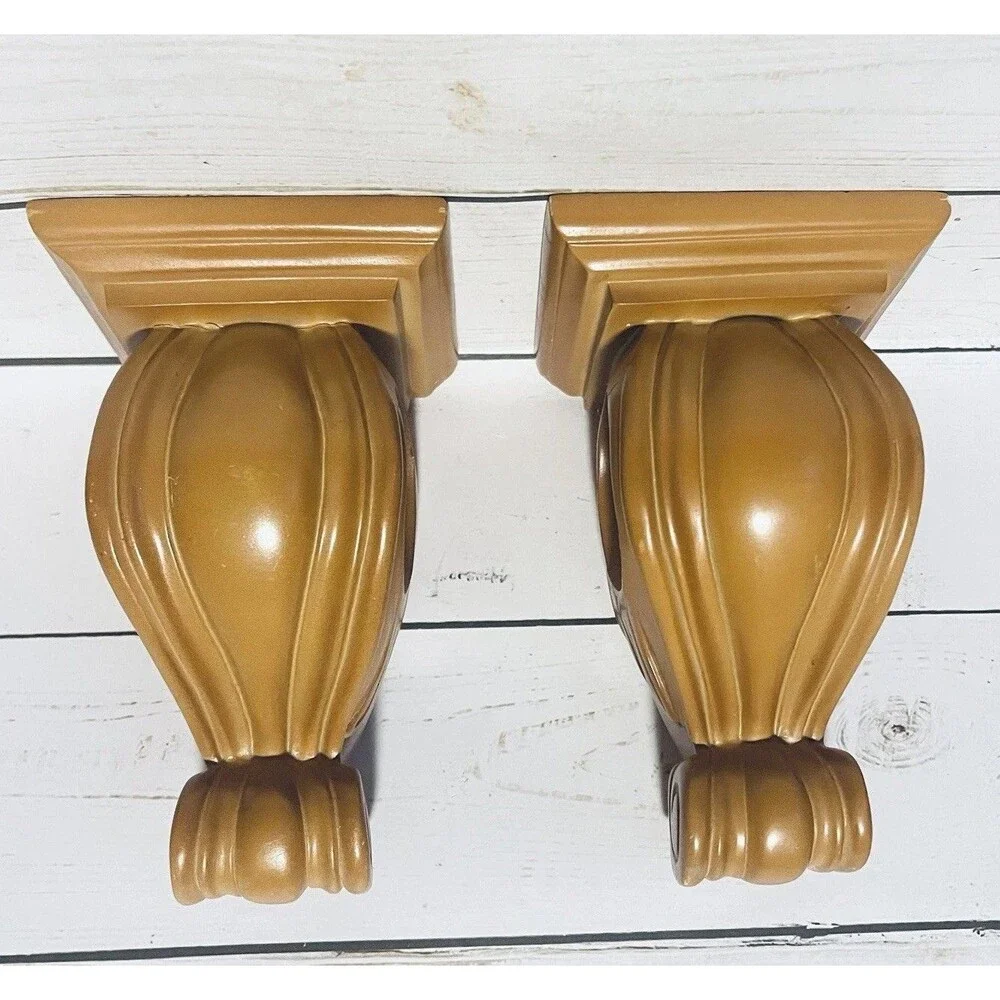 Vintage Architectural Drapery Rod Bracket Corbels 2”-2.5” Rod Honey Finish Set 2